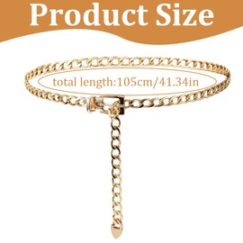 WeddHuis Chain Belt Women's Adjustable Waist Chain Thin Skirt Belt (Gold, Silver)