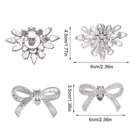 ORUZA Pack of 4 Crystal Shoe Clips, Rhinestone Bow Tie Shoe Clips, 2 Styles Metal Shoe Clips, Can Disassemble Shoe Decorative Accessories for Women Heels Wedding Bridal Party Shoe Decoration