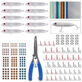 Unpainted Fishing Lures Making Kit, 278/289pcs Blank Topwater Fishing Lures Set Include Fishing Pliers Treble Hook Split Rings Fishing Lure Eyes Fishing Stickers Fishing Tackle (289pcs DIY Making Kit)