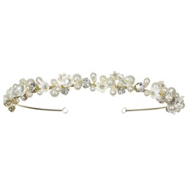 SAMKY Faux Pearl Flower Crystal Headband Bridal Wedding Tiara - Gold Plating T1209