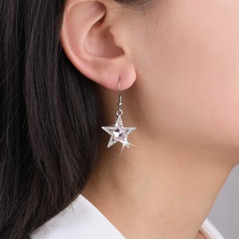 Inilbran Boho Crystal Star Earrings Vintage Star Dangle Earrings Pink CZ Star Drop Earrings Sparkly Star Hook Earrings Jewelry for Women