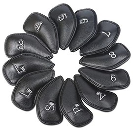 Leather Golf Headcovers Irons Set 12 Pcs Club Iron Head Covers in Black