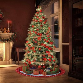 Christmas Tree Blanket, Red, 76 cm, Round Christmas Tree Blanket, Short Plush Tree Skirt Made of Polyester, Christmas Tree Cover for Christmas Tree Stand Carpet, Round Red for Floor Decoration