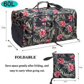 Woogwin Travel Duffel Bag Large Foldable Waterproof Overnight Bag for Beach Swim Bags Pool Sports Gym, Flower, Big Size, Large Duffle Bags