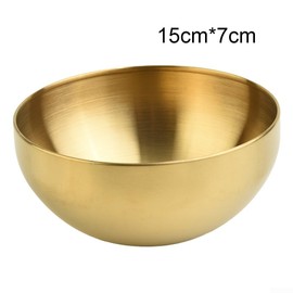 1 x 12 15 20 cm Stainless Steel Fruit Salad Bowl Silver & Gold Soup Rice Noodle Ramen Bowls Multipurpose Kitchen Clothes (15cm Gold)