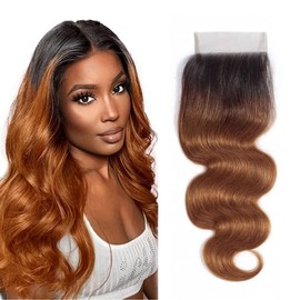 Lace Closure 4x4 Brazilian Hair Body Wave Pre Plucked Free Part 150% Density 1B/30 Brown Ombre With Baby Hair 20 Inch