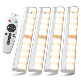 LDOPTO Under Cabinet Lights with Remote, Wireless LED Battery Operated Motion Sensor Light Indoor Stick-on Anywhere Counter Night Lights for Kitchen, Cabinet, Closet, Hallway Stairway 4 Pack