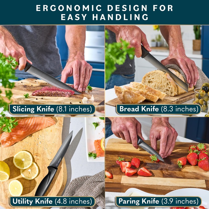 Home Hero Kitchen Knife Set with Sharpener - High Carbon