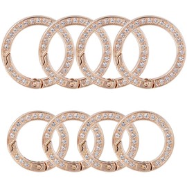 GORGECRAFT Pack of 8 2 Sizes Rhinestone O Ring Light Gold Round Spring Clips Carabiner Snap Clip Buckle Bling Gate Rings Bulk Pack for DIY Jewellery Key Chain Handbag Purse Tasc