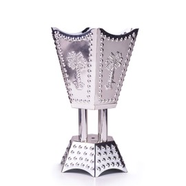 Arabian Incense Burner Bakhoor Burner for Oud Frankincense Resin - Metallic Hexagon Motif (Silver Palm)