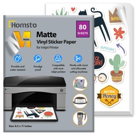 Vinyl Sticker Paper, Matte Printable Sticker Paper for Inkjet Printer, Quick Drying, Water Resistant, Scratch Resistant, Sticks to Most Surfaces, 8.5 x 11 Inches, 80 Sheets