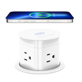 ANNQUAN 3 inch Pop Up Outlet with 15W Wireless Charger,15A Outlets,Pop Up Countertop Receptacle,Desk Hole Power Grommet for Kitchen Office,ETL Listed