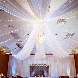 FUHSY 5FTx30FT Wedding Ceiling Drapes White Ceiling Drapes for Weddings 2 Panels Arch Draping Fabric Sheer Wedding Drapes for Arch Sheer Drapery Backdrop Curtains Wedding Decorations for Ceremony