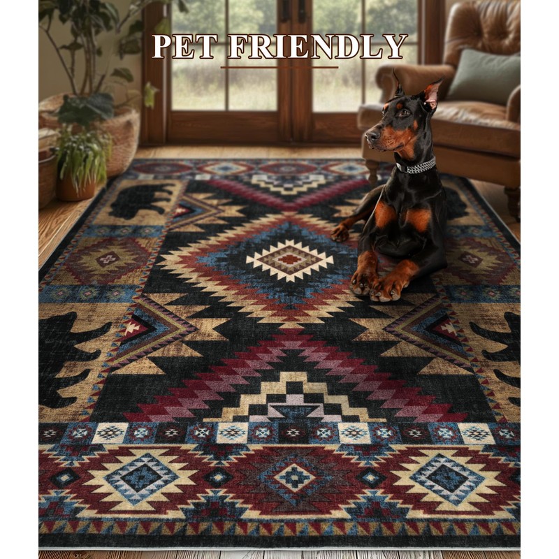 YIHOUSE Rustic Cabin Area Rug for Bedroom 5x7,Machine Washable Lodge