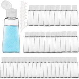 SOUJOY 40 Pack 2 oz Plastic Empty Bottles with Flip Cap, Clear Travel Size Bottles with 8 Transfer Funnels, Squeezable Portable Sample Lotion Container for Toiletries, Shampoo, Lotions, Creams