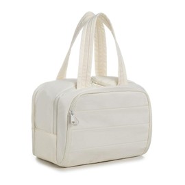 perfeclan Reisen Toilettenbeutel Make -up -Beutel Mehrzweck großer Kapazität Reisen Zubehör Make -up Organizer für Urlaub Augenbrauenstift, Beigeweiß