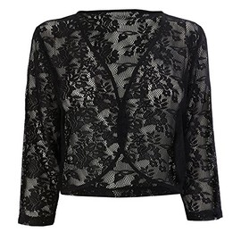 Futura London Womens Black 3/4 Sleeve LACE Shrug Cardigan Bolero TOP Plus Sizes 16 18 20 22 (18)