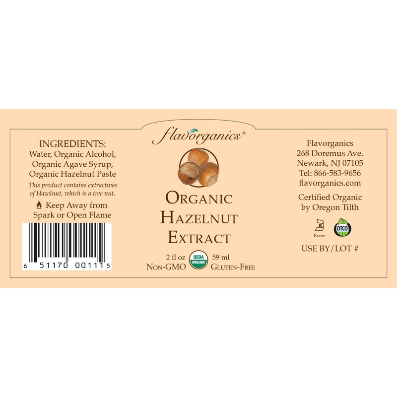 Flavorganics Organic Extract, Hazelnut, 2 Ounce