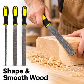 3-Piece Wood File Set – Carbon Steel Rasp Tools with Round, Half-Round and Flat Files for Woodworking & DIY Projects