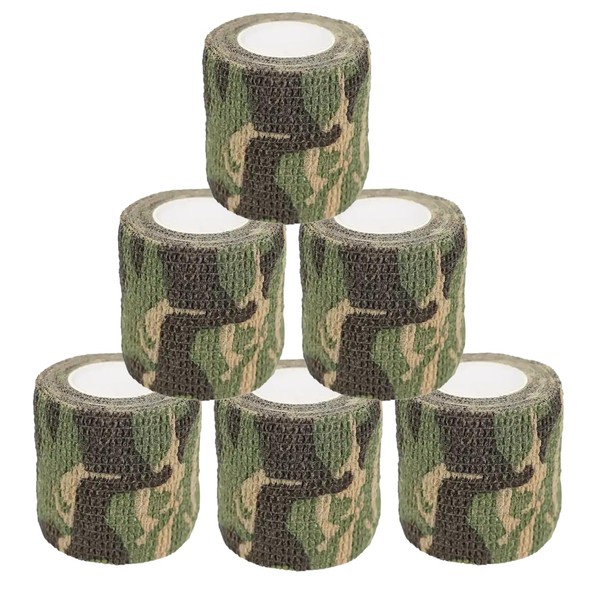 Camo self-Adhesive Bandage-Camo Tape，6rolls,2in×5yd Each,for Sports & Pet Bandages, Used to Wrap Hands, Feet, Joints, and Outdoor Equipment. (Jungle)