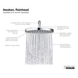 KOHLER 76465-G-2BZ Awaken 10 Inch Single-Function Rain Shower Head, 10" Fixed Round Rainfall Showerhead, 1.75 GPM, Oil-Rubbed Bronze