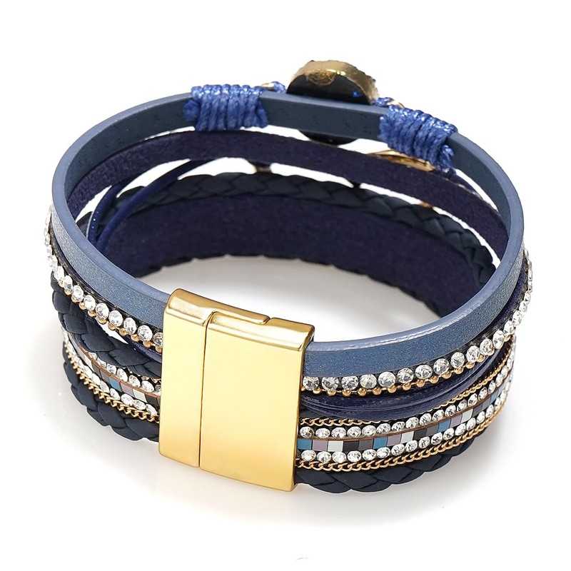 Suyi Multilayer Leather Wrap Bracelet Heart-Shape Wide Cuff Bracelets for