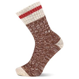 Merrell Men's and Women's Heritage Camp Wool Blend Crew Socks-1 Pair-Heat Transfer Logo and Moisture Wicking, Brown, Medium-Large