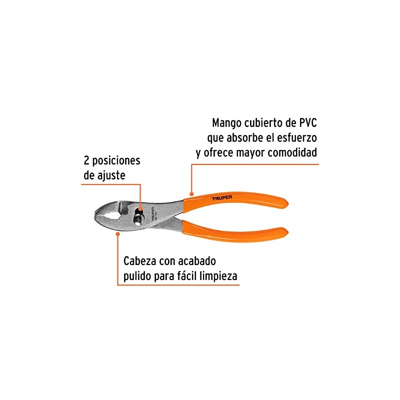 Truper PCH-8, Pinza de chofer, mango de vinil, 8", negro