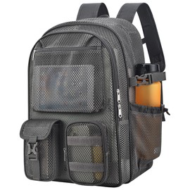 AROUVOG Mesh Backpack for School,with Inner Laptop Compartment,Semi-transparent Bookbag with Bungee and Comfort Padded Straps for Beach, Swimming, Sports, Work, Travel (Charcoal Gray)