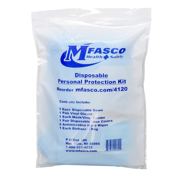MFASCO Personal Protection Equipment Kit - Biohazard & Spill Cleanup - Complete Disposable PPE Set - Ideal for Law Enforcement or First Responders - First Aid Kit - Includes 7 Pcs Items