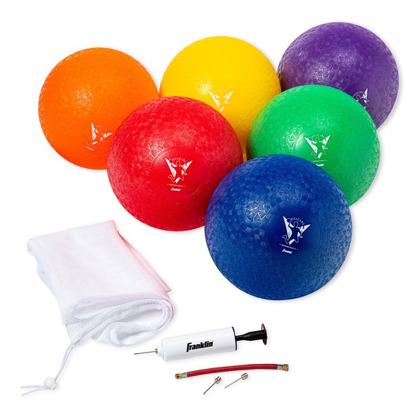 Franklin Sports Kids Dodgeballs - 6 Pack of 7 inch Inflatable Playground Balls for Kickball, Dodgeball and More - Soft Cover - Pump and Carry Bag Included