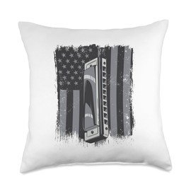 Chromatic Harmonica Accessories Set Beginner Gifts American Flag Harmonicist Mouth Harp Harmonica Throw Pillow, 18x18, Multicolor