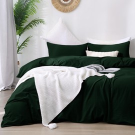 ATsense Duvet Cover Super King Size, 100% Washed Cotton, Linen Feel, Dark Green Comforter Cover, 3 Pieces Bedding Set, Soft and Breathable, Premium Luxury Hotel Style, Farmhouse Style
