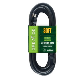GREATIDE 30 Ft Outdoor Extension Cord - 12/3 SJTW Heavy Duty Black Extension Cable with 3 Prong Grounded Plug - Power Cord for Lawn, Garden, Appliances