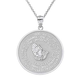 925 Sterling Silver Bible Verse Serenity and Lord's Prayer Medal Pendant Necklace (1.15"), 16"