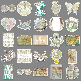 50PCS Vintage Old Sailing Map Stickers,World Map Stickers,Teens Boys and Girls Sticker Pack Vinyl Skateboard Guitar Door Laptop Luggage Car Bike Water Bottle Birthday Party Supplies Stickers