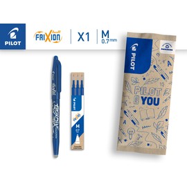 PILOT - Set di 1 FriXion Ball 07 + 1 set di 3 Ricariche - Penna a Inchiostro termico Cancellabile - Penna roller Ricaricabile - Blu - Punta Media