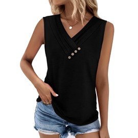 SAMPEEL Summer Tops for Women Black Button Down Tank Top Spring Tops Basic V Neck Tops Sleeveless T Shirts Fashion Beach Vacation Clothes L 2025