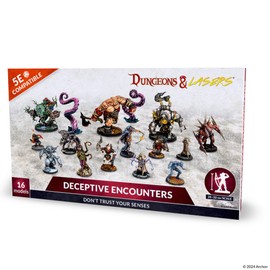 Dungeons & Lasers Deceptive Encounters DND Miniatures Set - 16 Models with Scenic Bases - 5E Compatible for use with D&D and Tabletop RPG Games - Unpainted and Unassembled - for Ages 14 Years +
