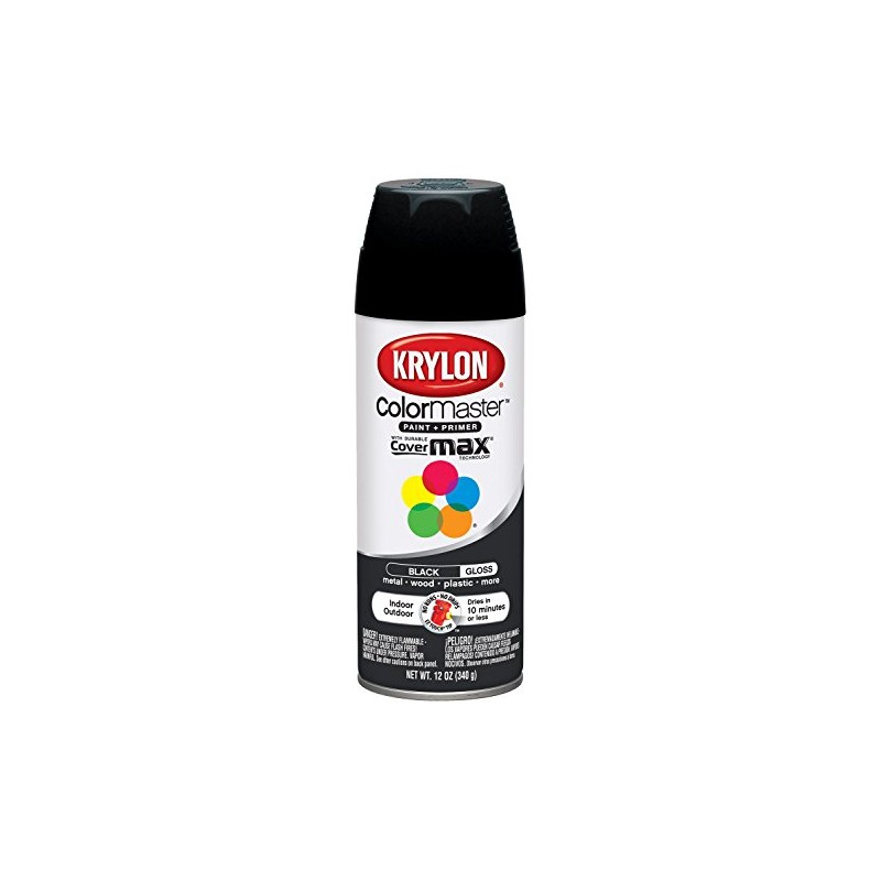 Krylon K05160107 ColorMaster Paint + Primer, Gloss, Black, 12 oz.