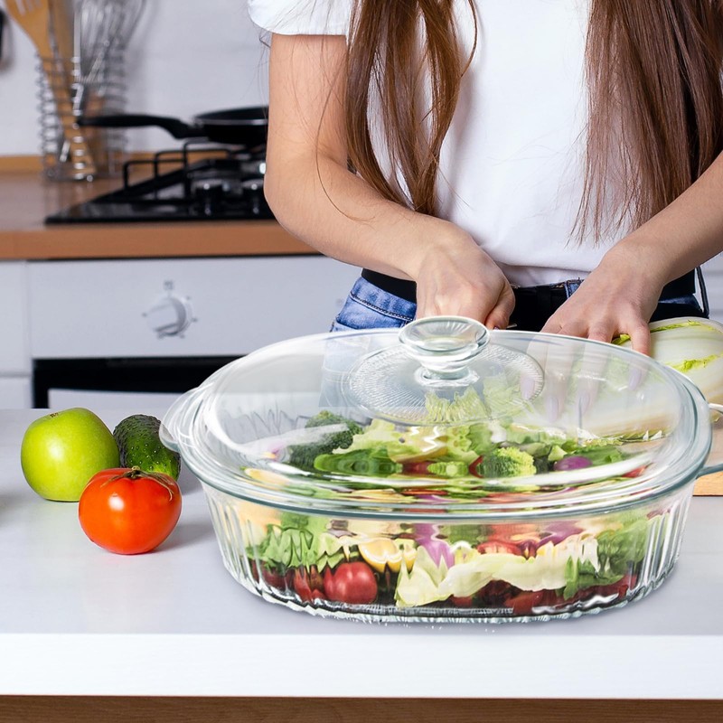 Luvan 2.8L/3Qt Glass Casserole Dish with Lid, Ribbed Oval Glass