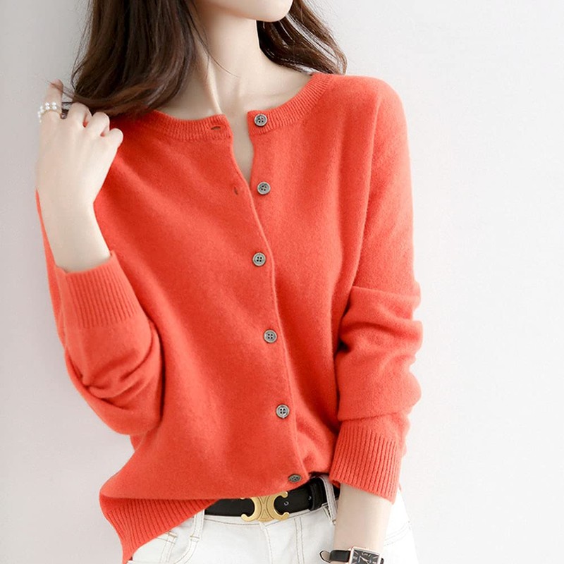 zuevi Women's Cardigan, Crew Neck, Sweater, Knit, Long Sleeve, Solid,