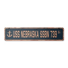 USS Nebraska SSBN 739 Vintage Aluminum Street Sign us Navy Ship Veteran Sailor Rustic Metal tin Gift | Indoor/Outdoor | 30" Wide