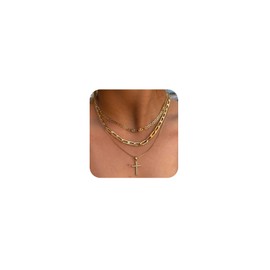 VIROMY Gold Cross Necklaces for Women 14K Gold Zircon Cross Pendant Necklace Charm Choker Stackable Chain Delicate Everyday Jewellery Gifts for Her