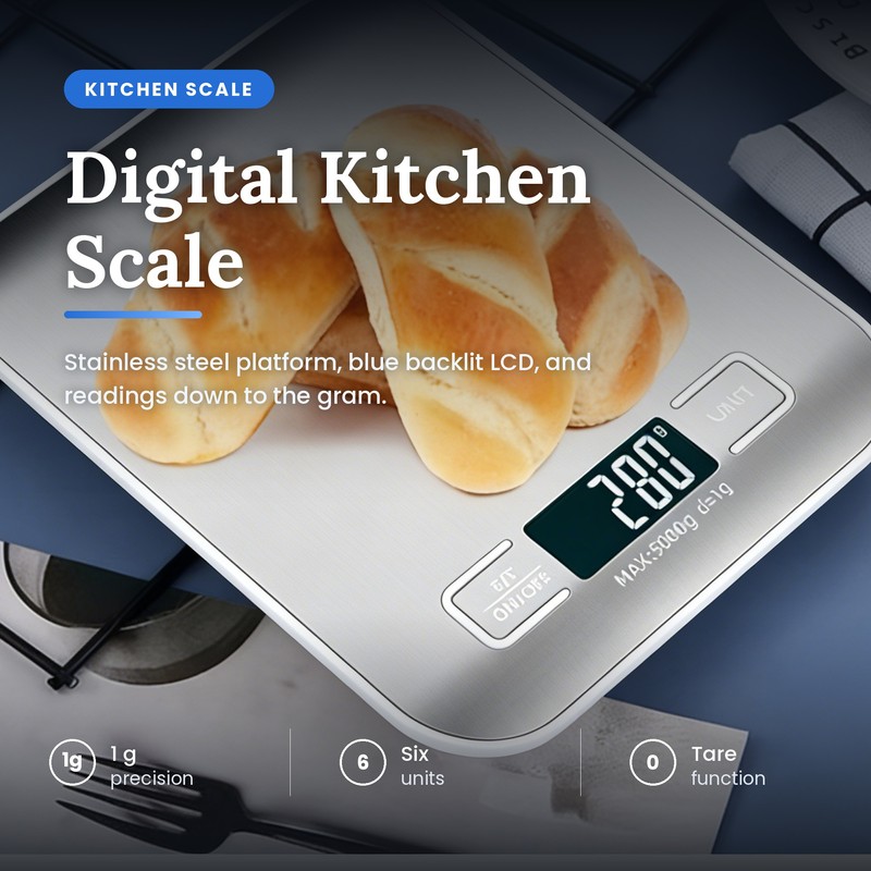 Digital Kitchen Scale, 1g Precision Food Scale with LED Display,