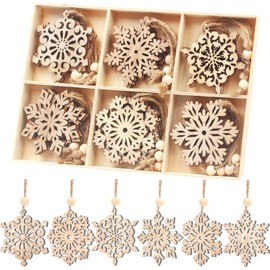 24pcs Large Christmas Wooden Snowflakes Hanging Ornaments DIY Craft Snowflake Wooden Ornaments Unfinished Wood Cutout Christmas Party Supplies Xmas Tree Decorations Kids Paint Decor Gifts