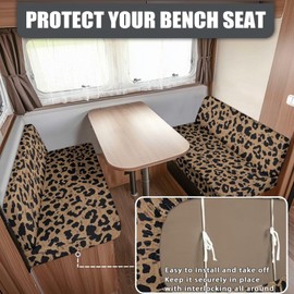 NDISTIN NDISTIN Brown Leopard 2 Sets RV Dinette Cushion Covers Comfortable RV Dinette Cushion Covers Booth Set with 1 Backrest & 1 Bench Covers Washable Couch Cover Replacement