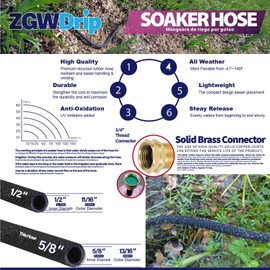 ZGWDrip 5/8" 100FT Heavy Duty Soaker Hose with Brass Connectors – Ultra-Flexible Drip Irrigation for Gardens, Lawns & Raised Beds