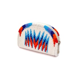 Beaded Coin Purse, Change Purse For Women, Zippered Change Pouch Wallet, Small Leather Pouch, designer key pouch, White, Coin Purse