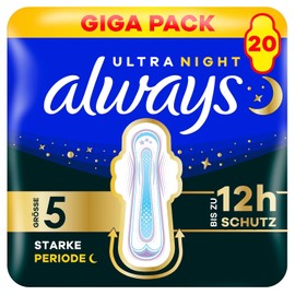 Always Ultra Sanitary Towels Strong Period (Size 5) with Wings, Pack of 20, Very Absorbent and Ultra Thin, for the Period